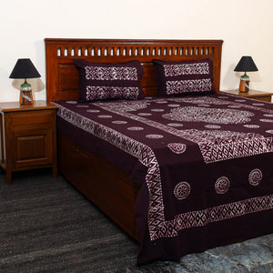Brown - Cotton Double Hand Batik Print Bed Sheet Set 47