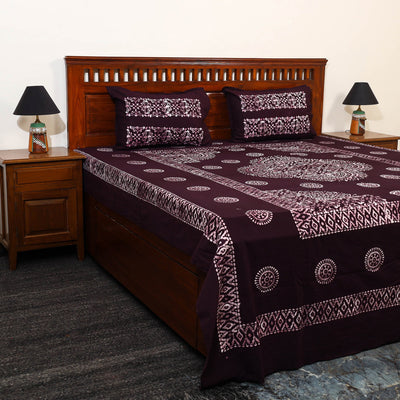 Brown - Cotton Double Hand Batik Print Bed Sheet Set 47