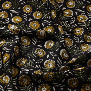 Black - Kalamkari Bagru Block Print Cotton Fabric