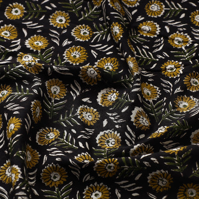 Black - Kalamkari Bagru Block Print Cotton Fabric