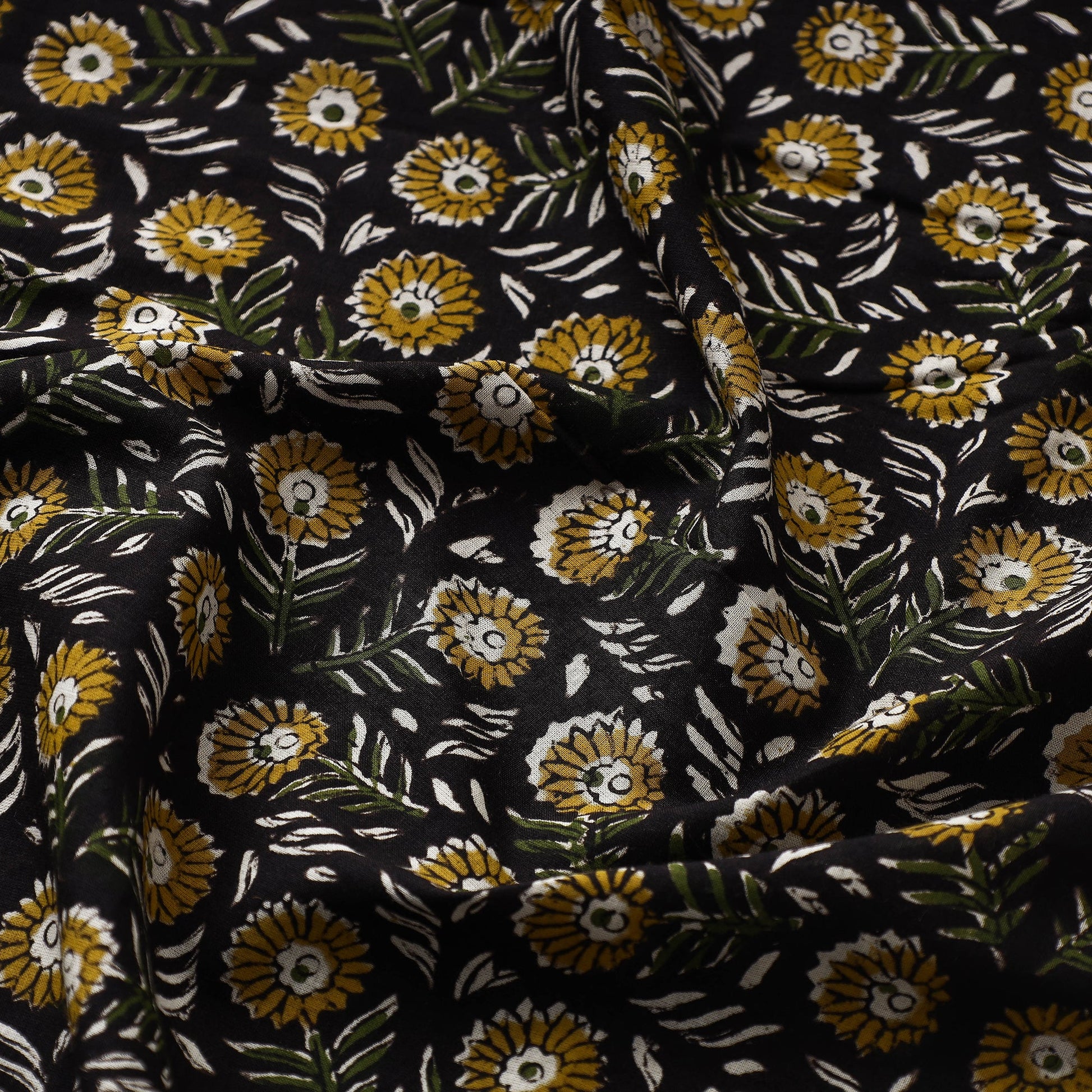 Black - Kalamkari Bagru Block Print Cotton Fabric