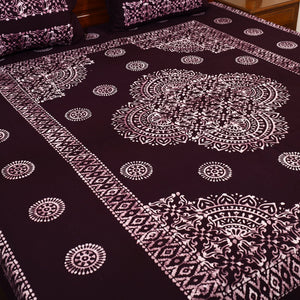 Brown - Cotton Double Hand Batik Print Bed Sheet Set 47