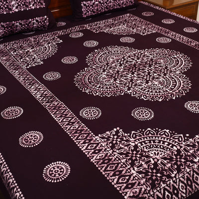 Brown - Cotton Double Hand Batik Print Bed Sheet Set 47