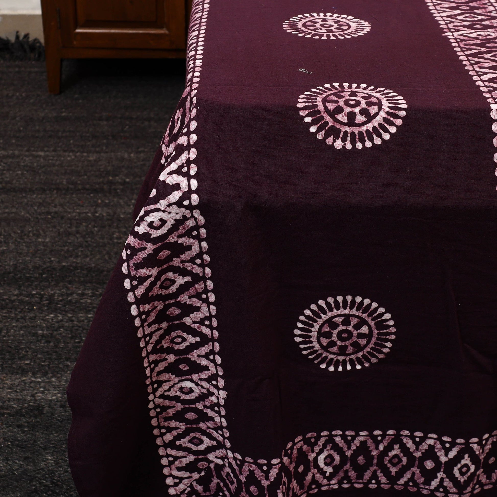Brown - Cotton Double Hand Batik Print Bed Sheet Set 47