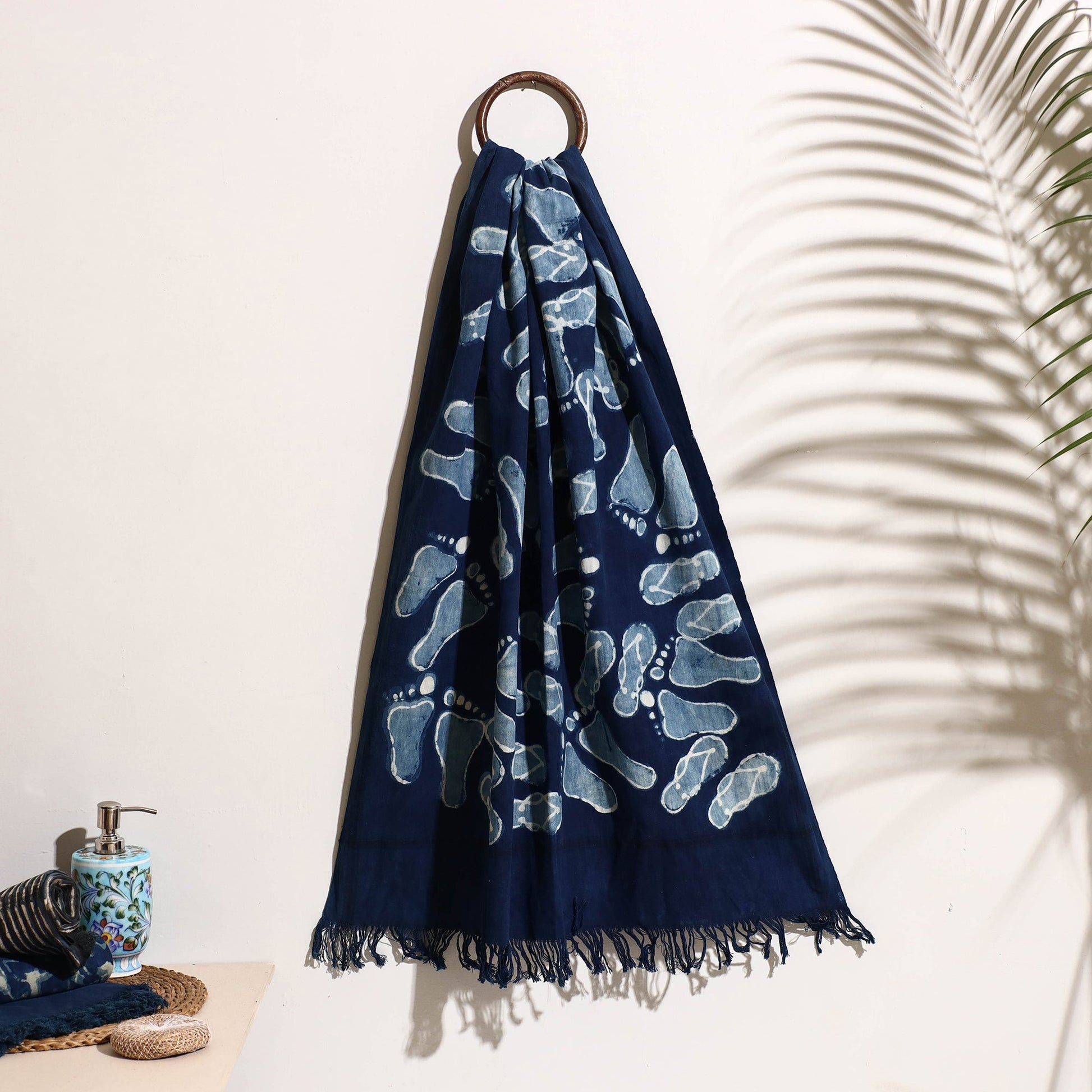 Blue - Bindaas Block Printed Handloom Cotton Towel