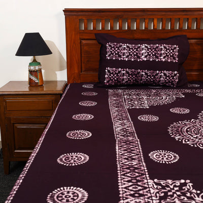 Brown - Cotton Double Hand Batik Print Bed Sheet Set 47
