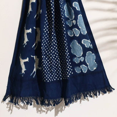 Blue - Bindaas Block Printed Handloom Cotton Towel