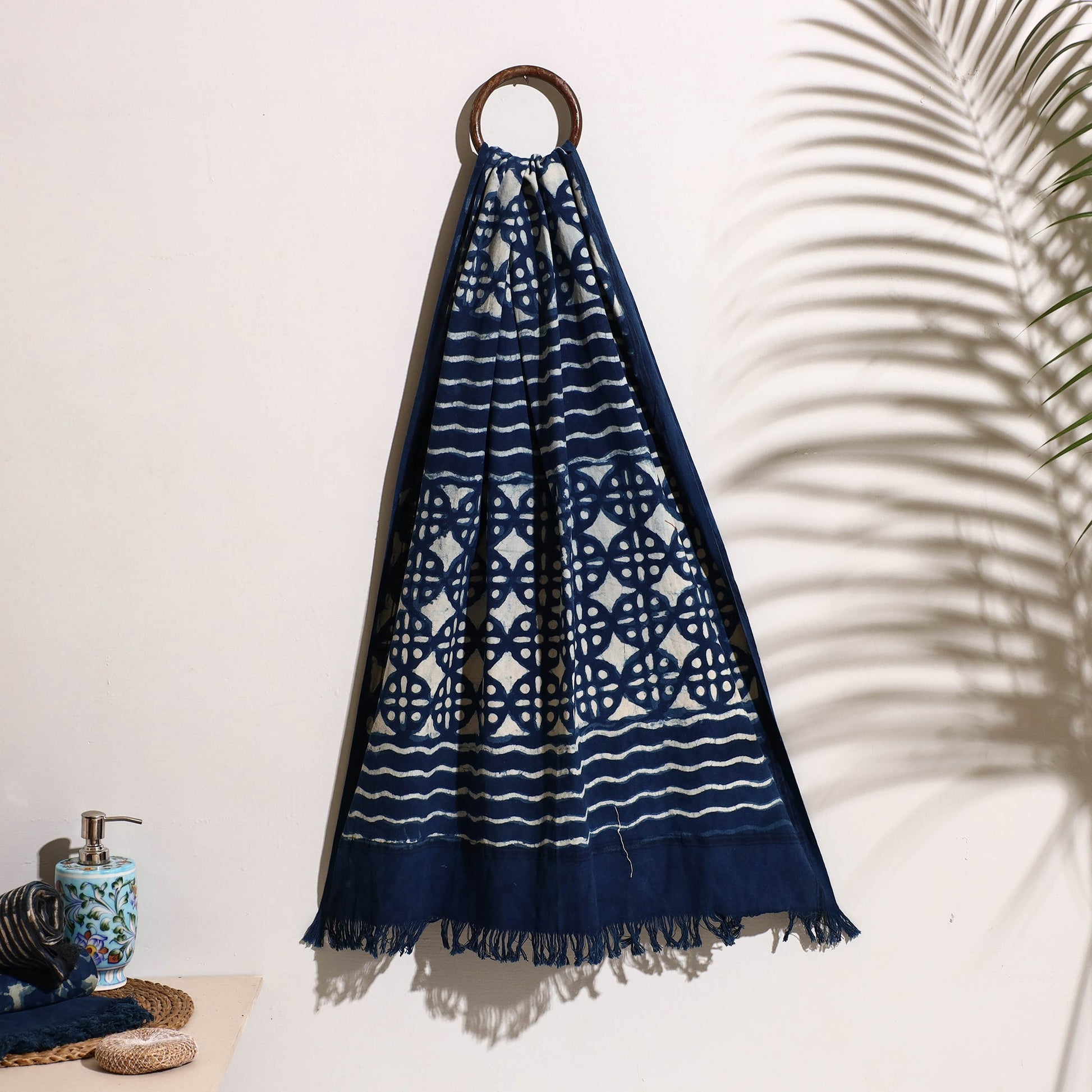 Blue - Bindaas Block Printed Handloom Cotton Towel