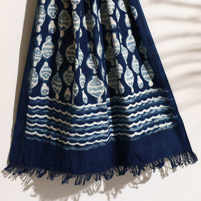 Blue - Bindaas Block Printed Handloom Cotton Towel