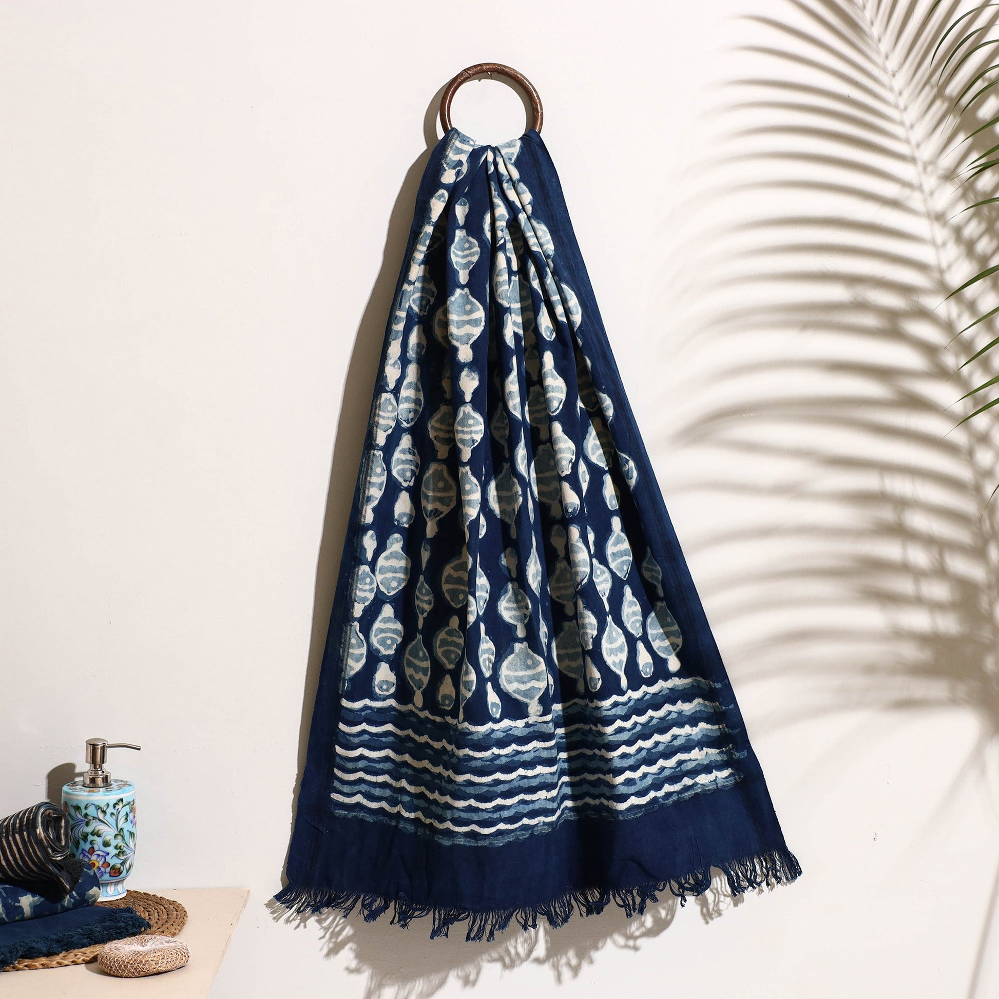 Blue - Bindaas Block Printed Handloom Cotton Towel