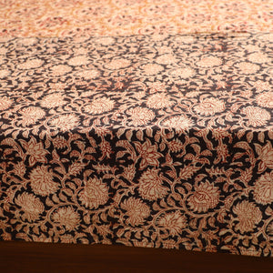 Brown - Kalamkari Block Printed Patchwork Cotton Double Bed Cover With Pillow Covers (108 x 90 in)