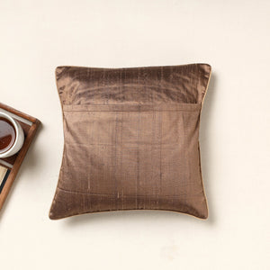 Brown - Kutch Pakko Hand Embroidery Silk Cushion Cover (16 x 16 in)