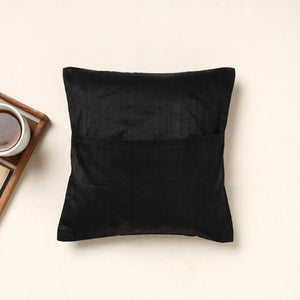 Black - Kutch Neran Hand Embroidery Silk Cushion Cover (16 x 16 in)