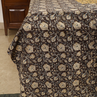 Black - Kalamkari Block Printed Patchwork Cotton Double Bed Cover With Pillow Covers (108 x 90 in)