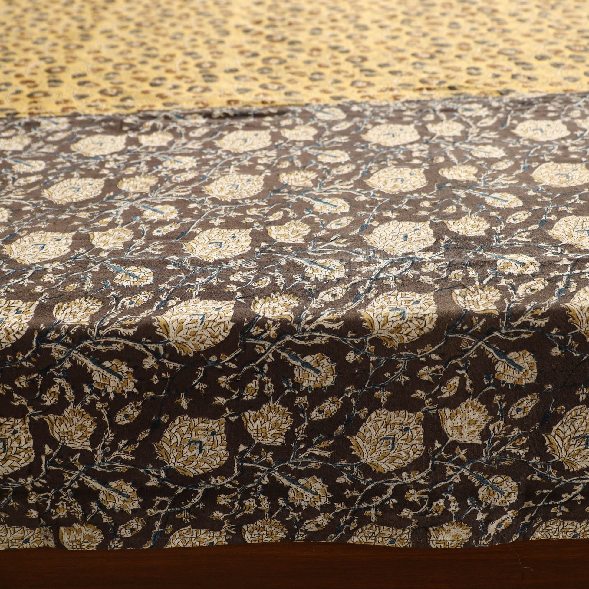 Black - Kalamkari Block Printed Patchwork Cotton Double Bed Cover With Pillow Covers (108 x 90 in)