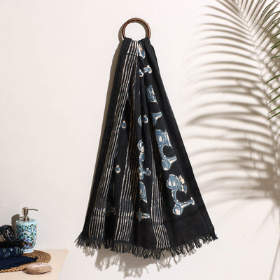 Black - Bindaas Block Printed Handloom Cotton Towel