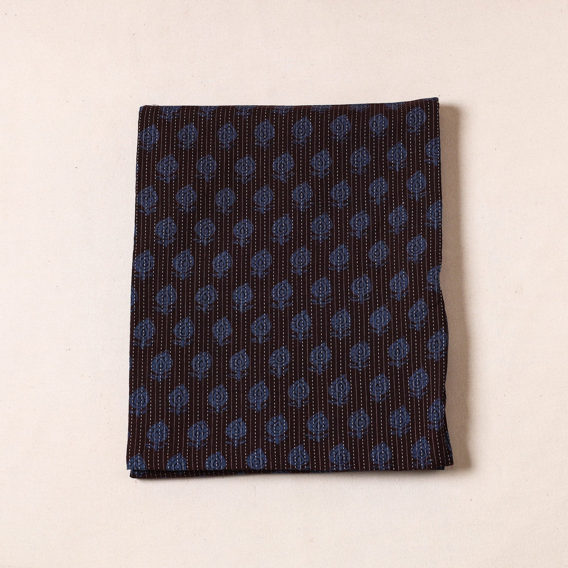 Black - Bagh Block Printed Kantha Style Cotton Precut Fabric (2 Meter)