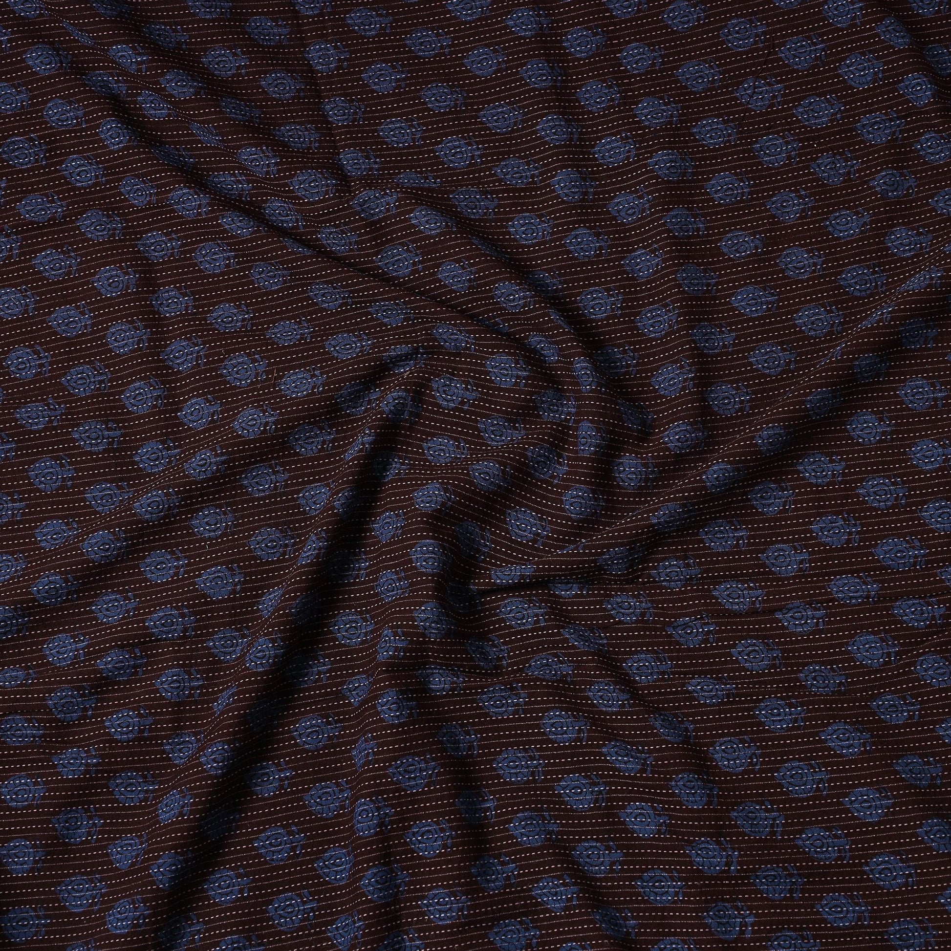 Black - Bagh Block Printed Kantha Style Cotton Precut Fabric (2 Meter)