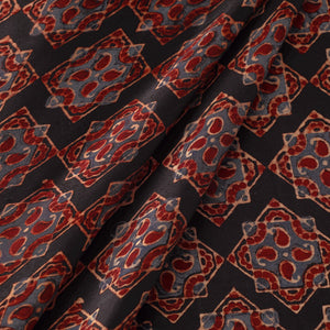 Black - Hand Block Printed Modal Silk Ajrakh Fabric 07