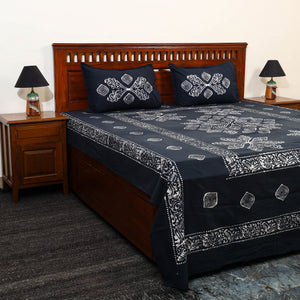 Black - Cotton Double Hand Batik Print Bed Sheet Set 51