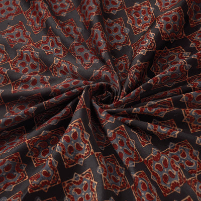 Black - Hand Block Printed Modal Silk Ajrakh Fabric 07