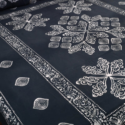 Black - Cotton Double Hand Batik Print Bed Sheet Set 51