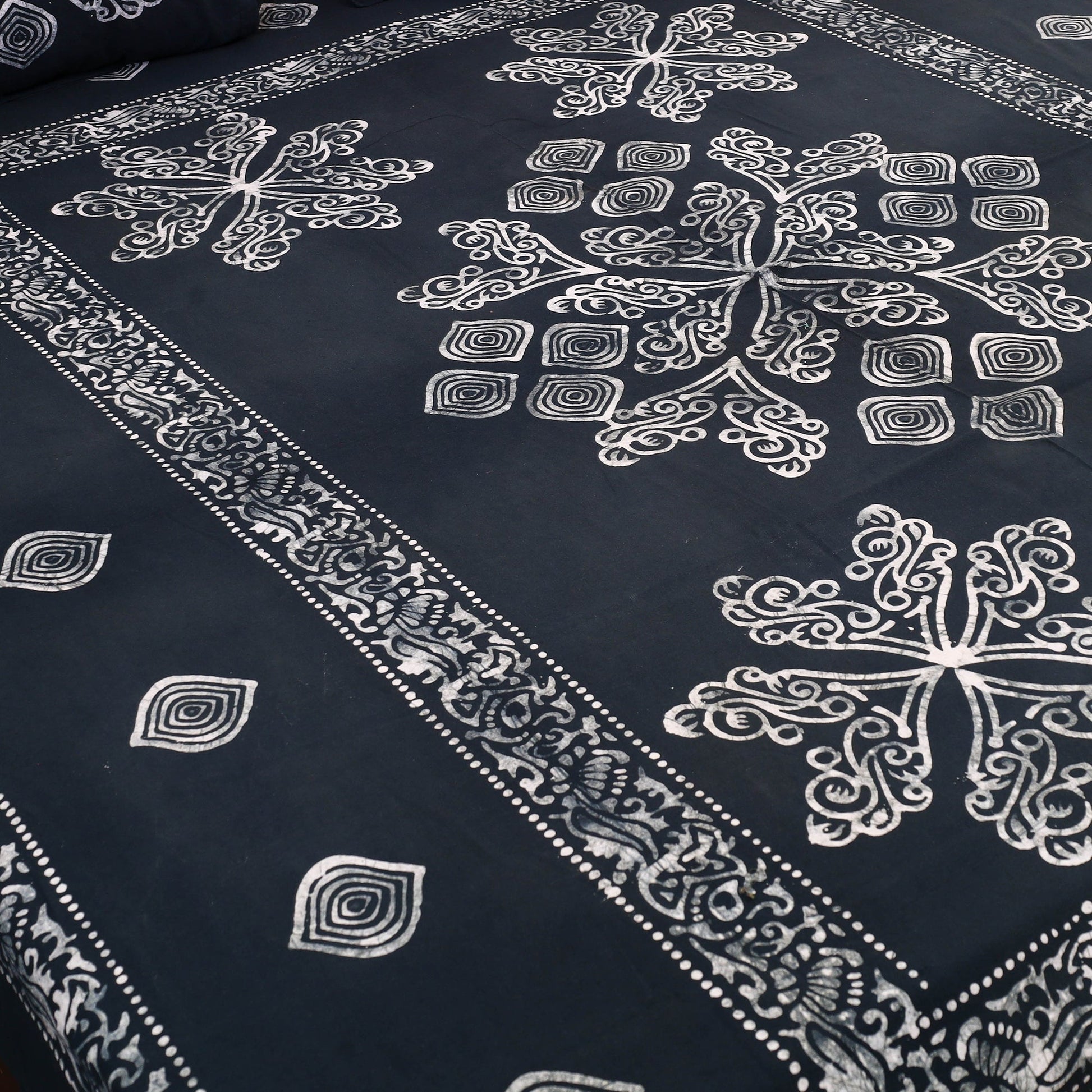 Black - Cotton Double Hand Batik Print Bed Sheet Set 51