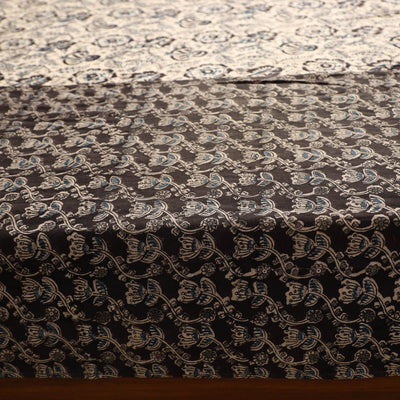 Black - Kalamkari Block Printed Patchwork Cotton Double Bed Cover With Pillow Covers (108 x 90 in)