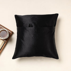 Black - Kutch Pakko Hand Embroidery Mashru Silk Cushion Cover (16 x 16 in)