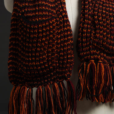 Brown - Kumaun Hand Knitted Woolen Muffler with Pockets 84