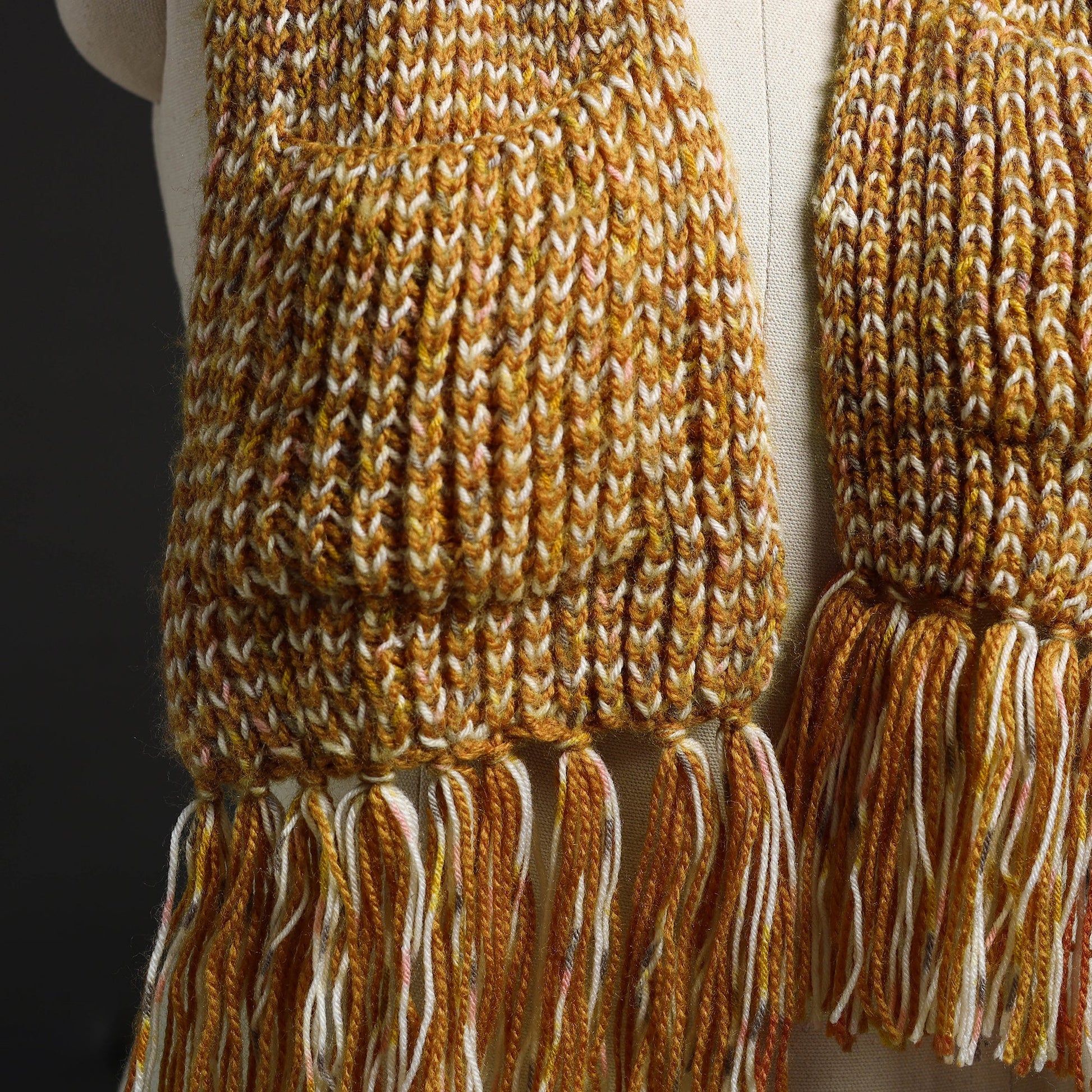 Brown - Kumaun Hand Knitted Woolen Muffler with Pockets 85
