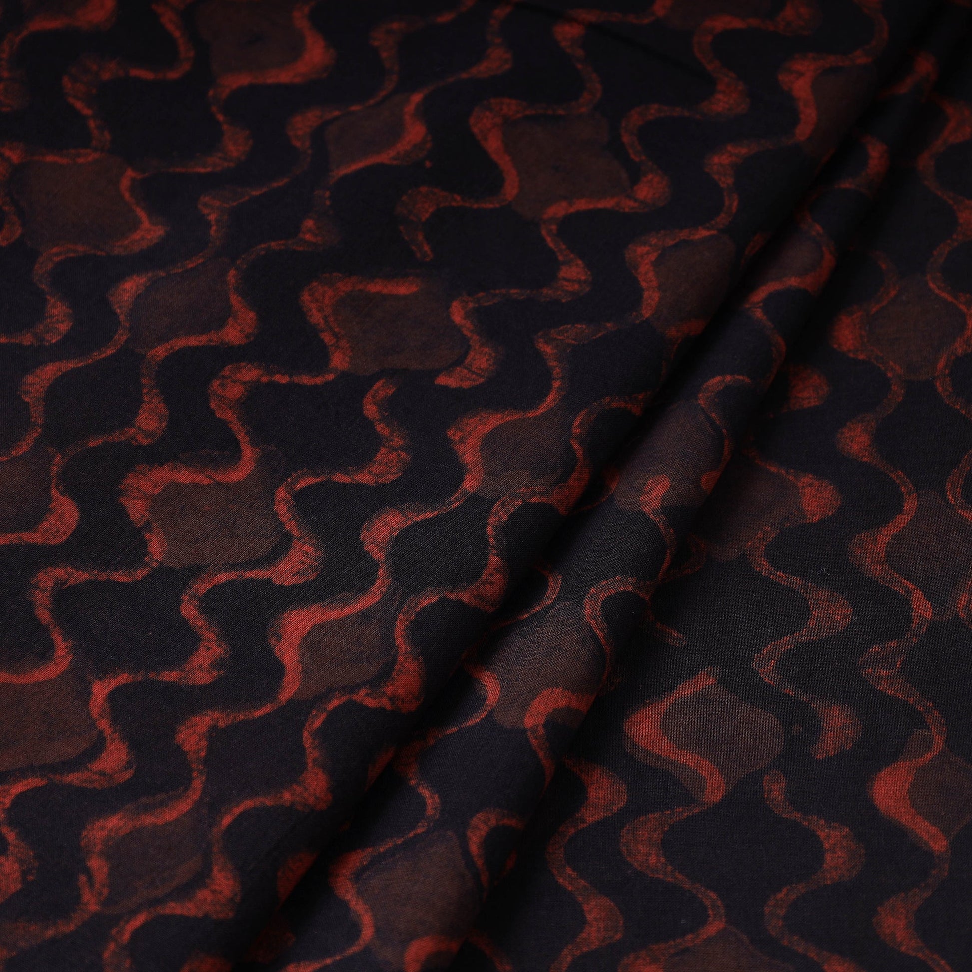 Black - Akola Hand Block Printed Cotton Fabric