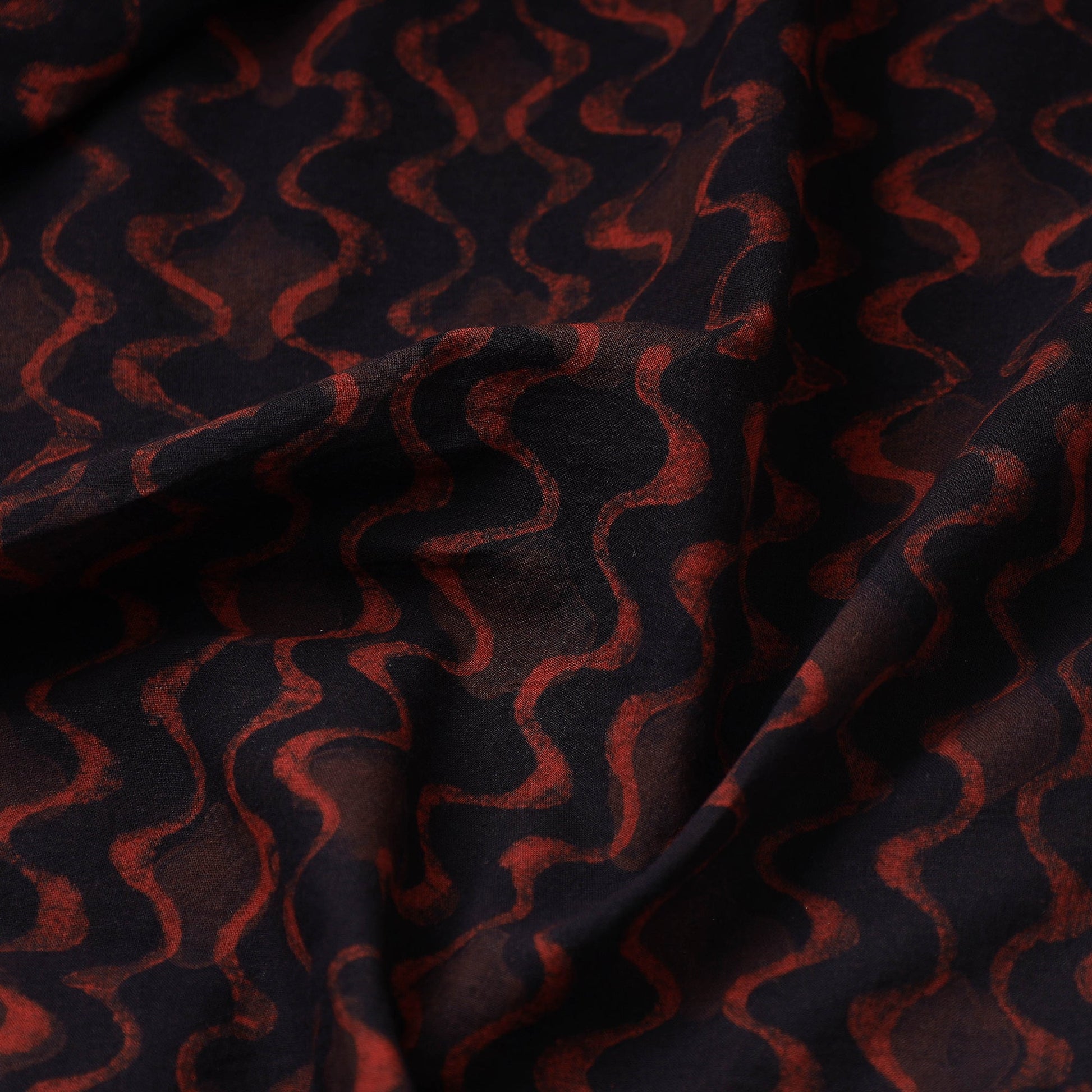 Black - Akola Hand Block Printed Cotton Fabric