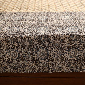 Black - Kalamkari Block Printed Patchwork Cotton Double Bed Cover With Pillow Covers (108 x 90 in)