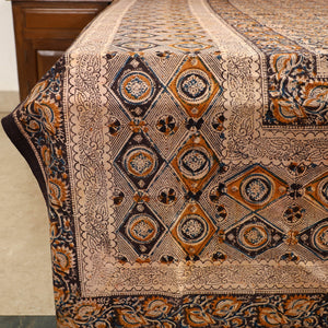 Brown - Kalamkari Block Printed Cotton Double Bed Cover with Pillow Covers (108 x 90 in)