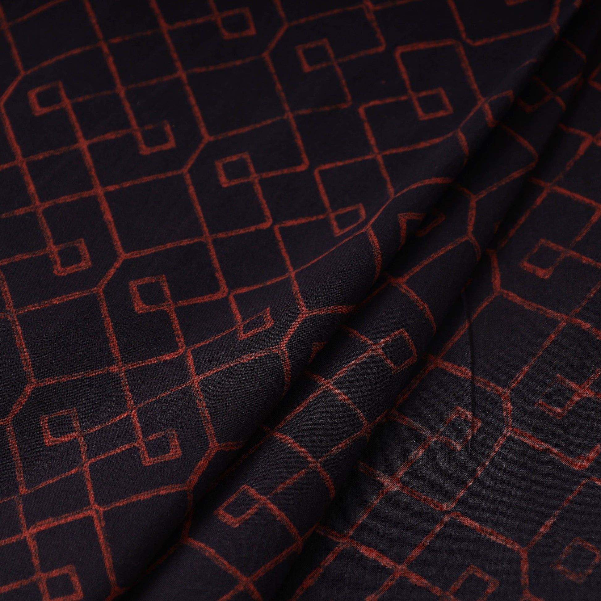 Black - Akola Hand Block Printed Cotton Fabric