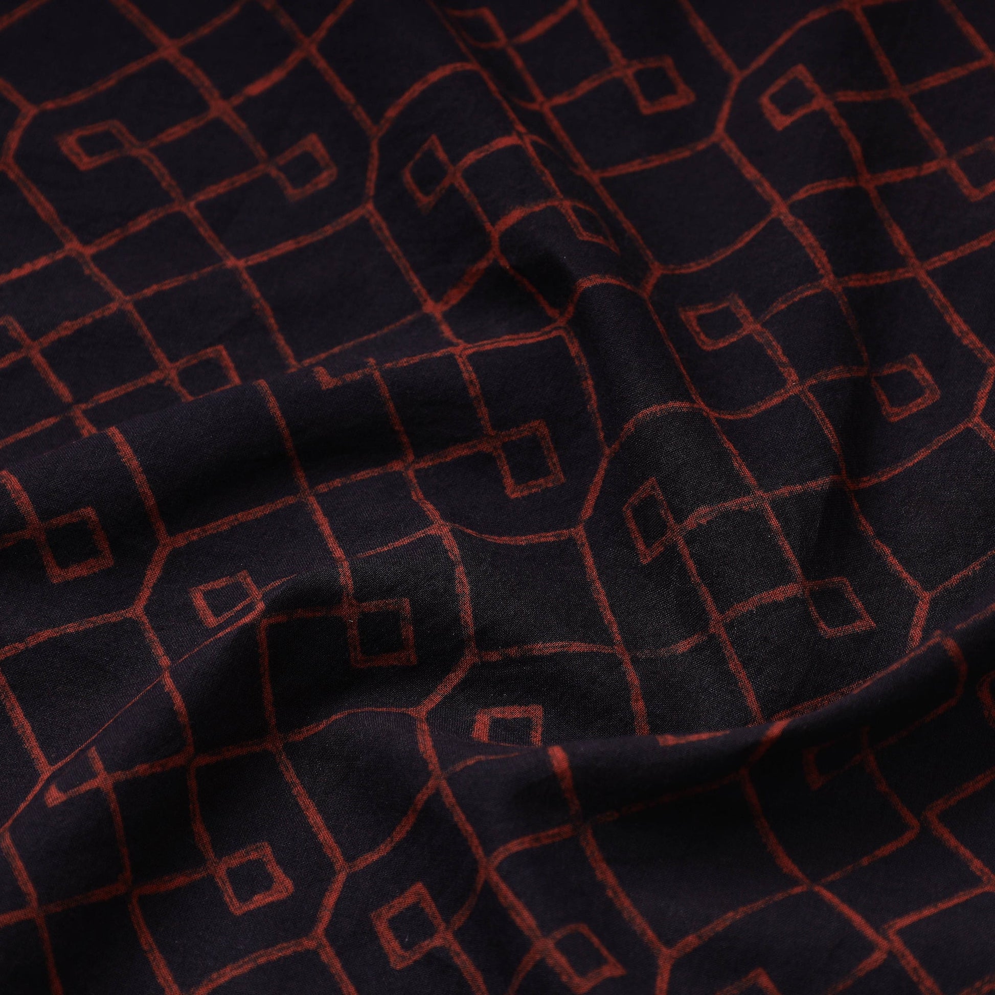 Black - Akola Hand Block Printed Cotton Fabric