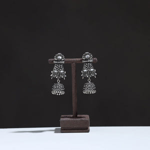 Antique Silver Finish Oxidised Stone Jhumki Earrings 16