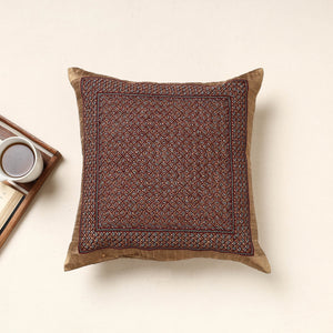 Brown - Kutch Neran Hand Embroidery Silk Cushion Cover (16 x 16 in)