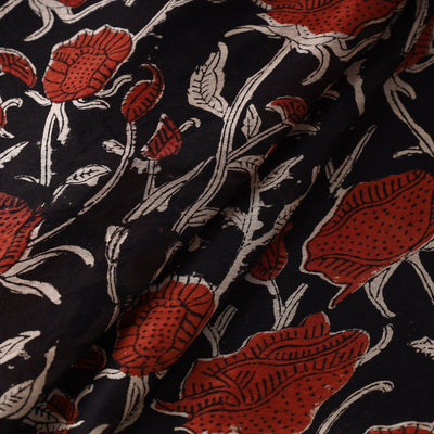 Black - Dabu Bagru Block Print Chanderi Silk Fabric 04