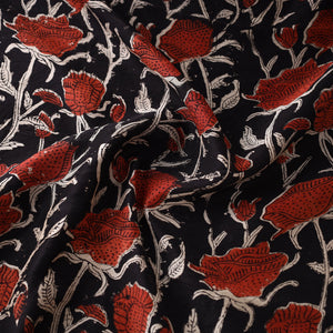 Black - Dabu Bagru Block Print Chanderi Silk Fabric 04