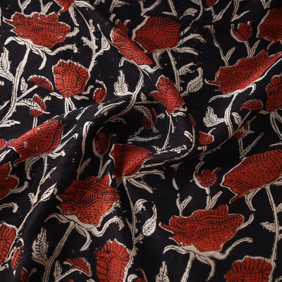 Black - Dabu Bagru Block Print Chanderi Silk Fabric 04