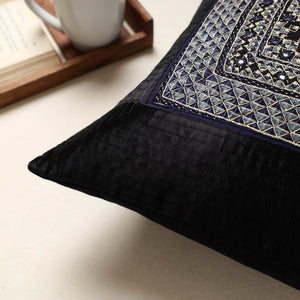 Black - Kutch Neran Hand Embroidery Mashru Silk Cushion Cover (16 x 16 in)