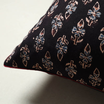 Black - Block Printed Cotton Ajrakh Cushion Cover (16 x 16 in) 13
