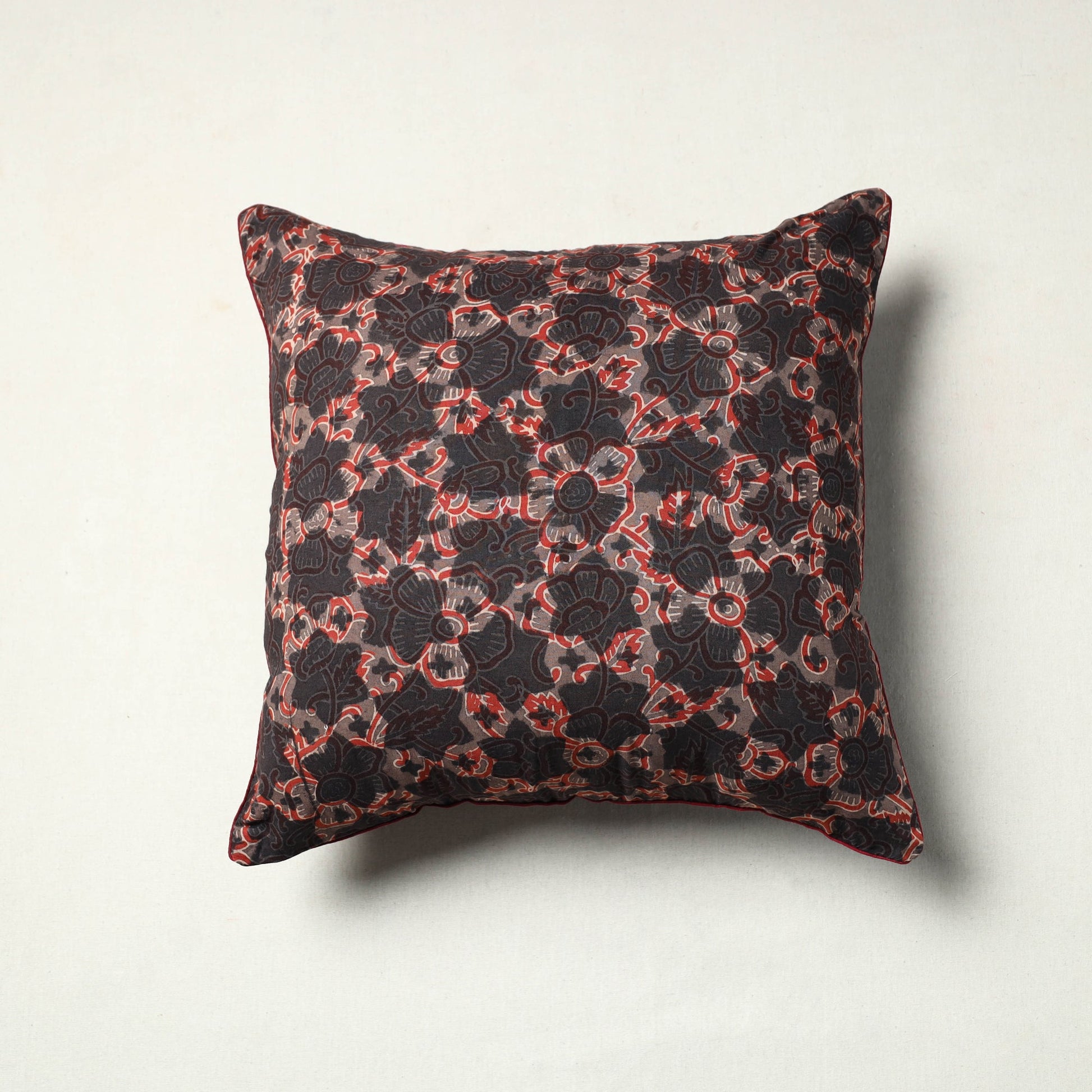Brown - Block Printed Cotton Ajrakh Cushion Cover (16 x 16 in) 16