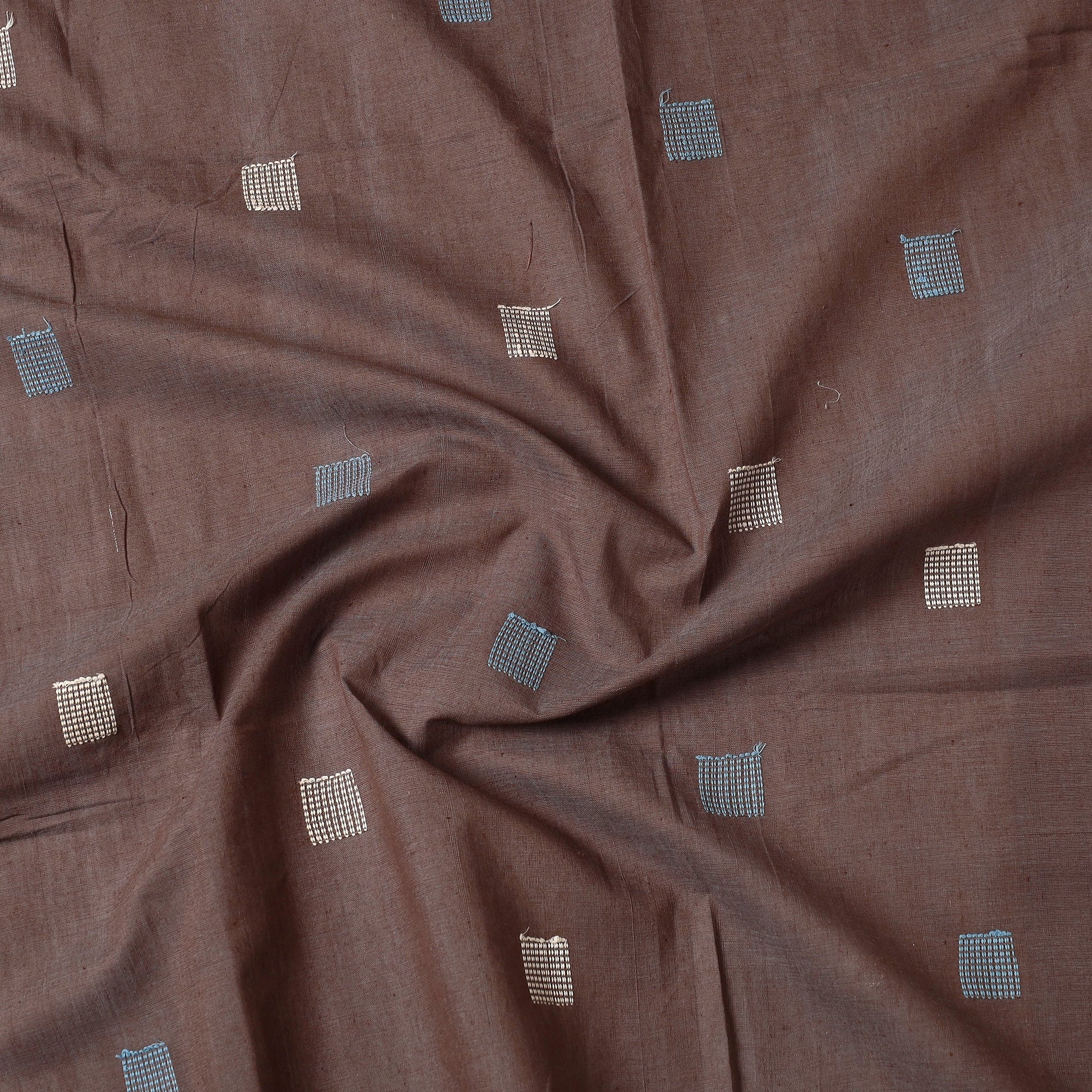 Brown - Godavari Jamdani Buti Pure Handloom Cotton Precut Fabric (1 Meter)