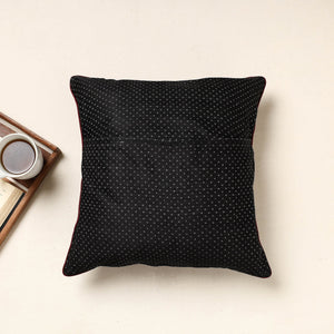 Black - Kutch Pakko Bherni Hand Embroidery Mashru Silk Cushion Cover (16 x 16 in)