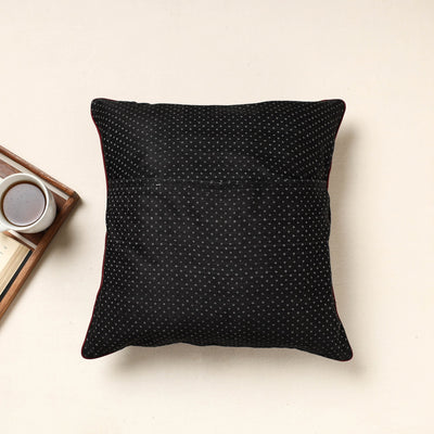 Black - Kutch Pakko Bherni Hand Embroidery Mashru Silk Cushion Cover (16 x 16 in)