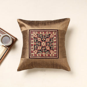 Brown - Kutch Pakko Hand Embroidery Silk Cushion Cover (16 x 16 in)