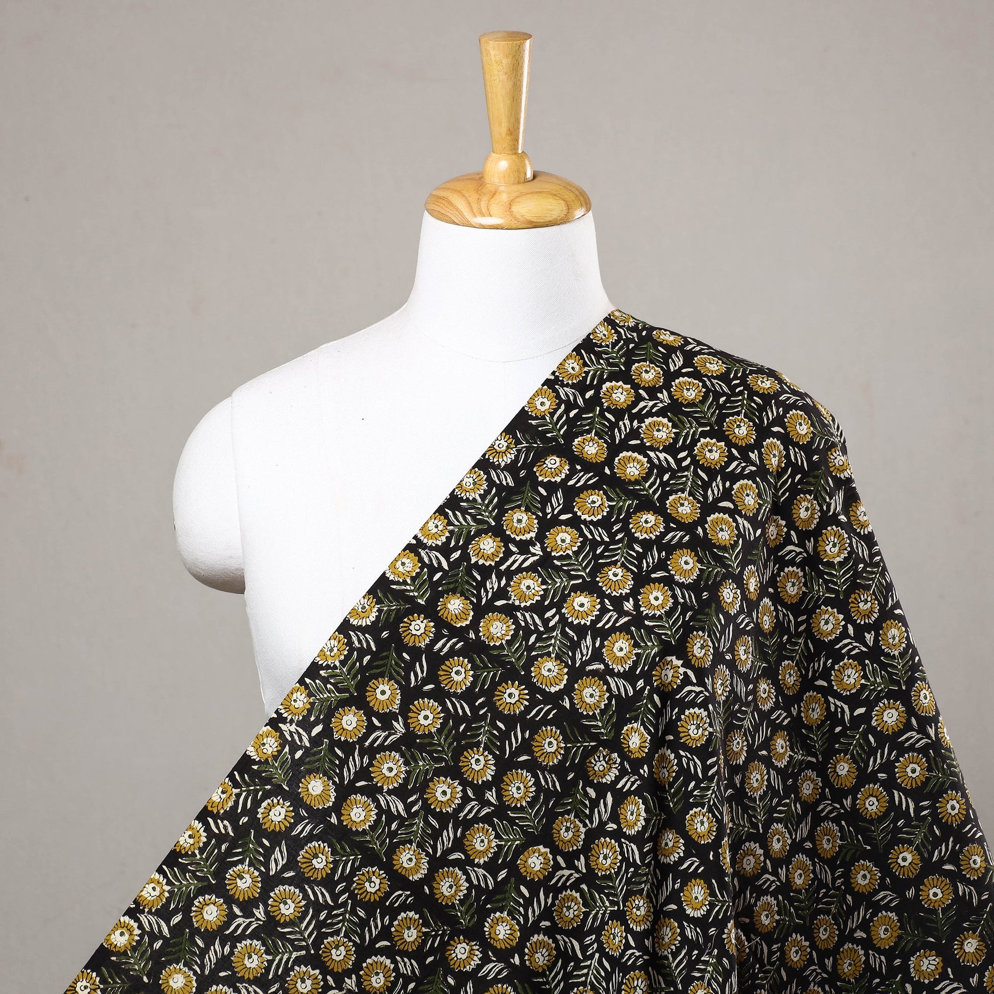 Black - Kalamkari Bagru Block Print Cotton Fabric